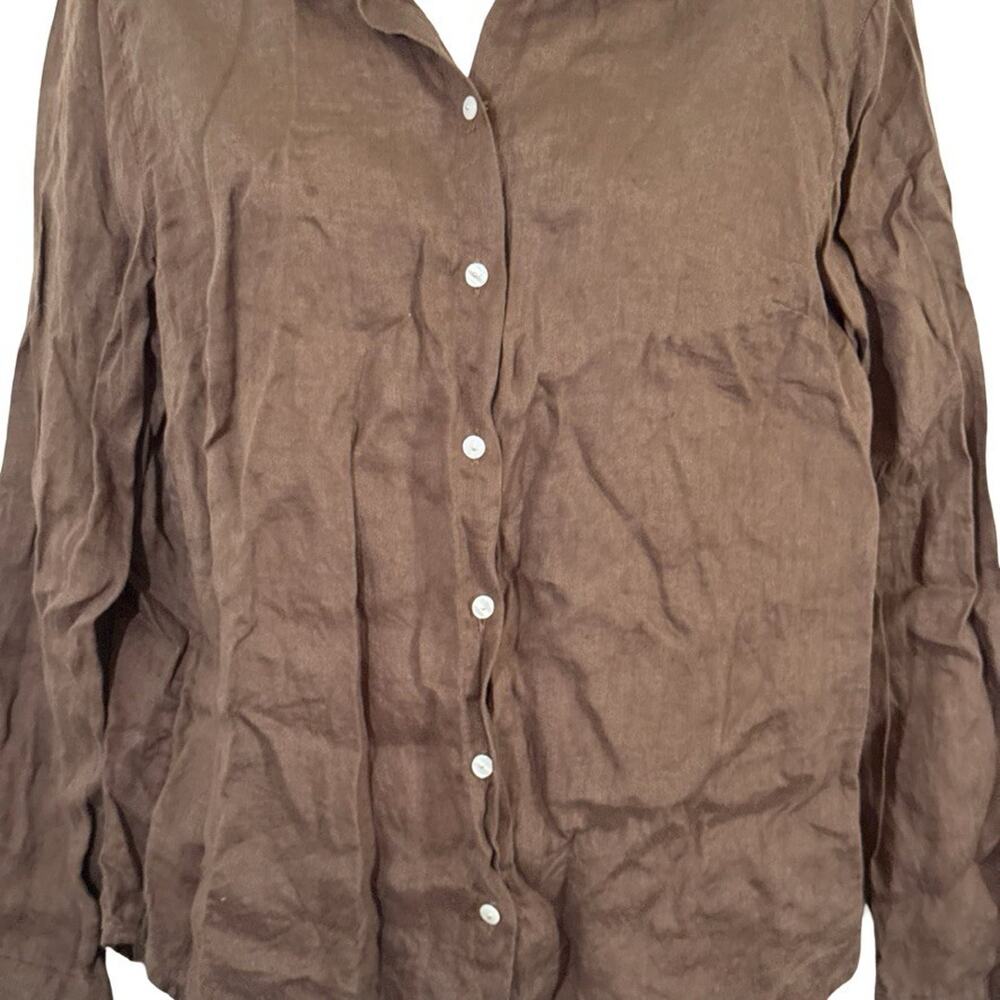 Joie 100% Linen Brown Button Up Long Sleeve Shirt Career Coastal Dressy sz M - Picture 16 of 16